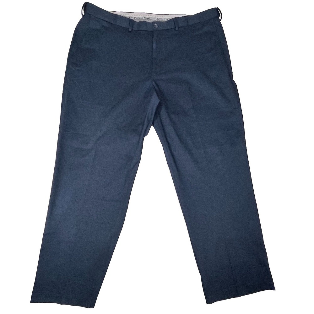 Haggar Iron Free Premium Khaki Men's 42x30 Navy Classic Fit Straight Leg Trouser